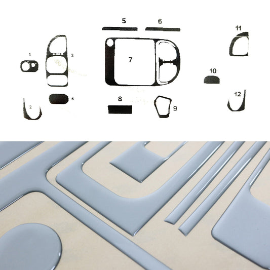 Ornamente interioare cockpit pentru Ford Transit 2002-2006, aspect aluminiu, 12 bucăți