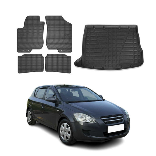 Fußmatten & Kofferraumwanne Set für Kia Ceed 2006-2012 Gummi TPE Schwarz 5x