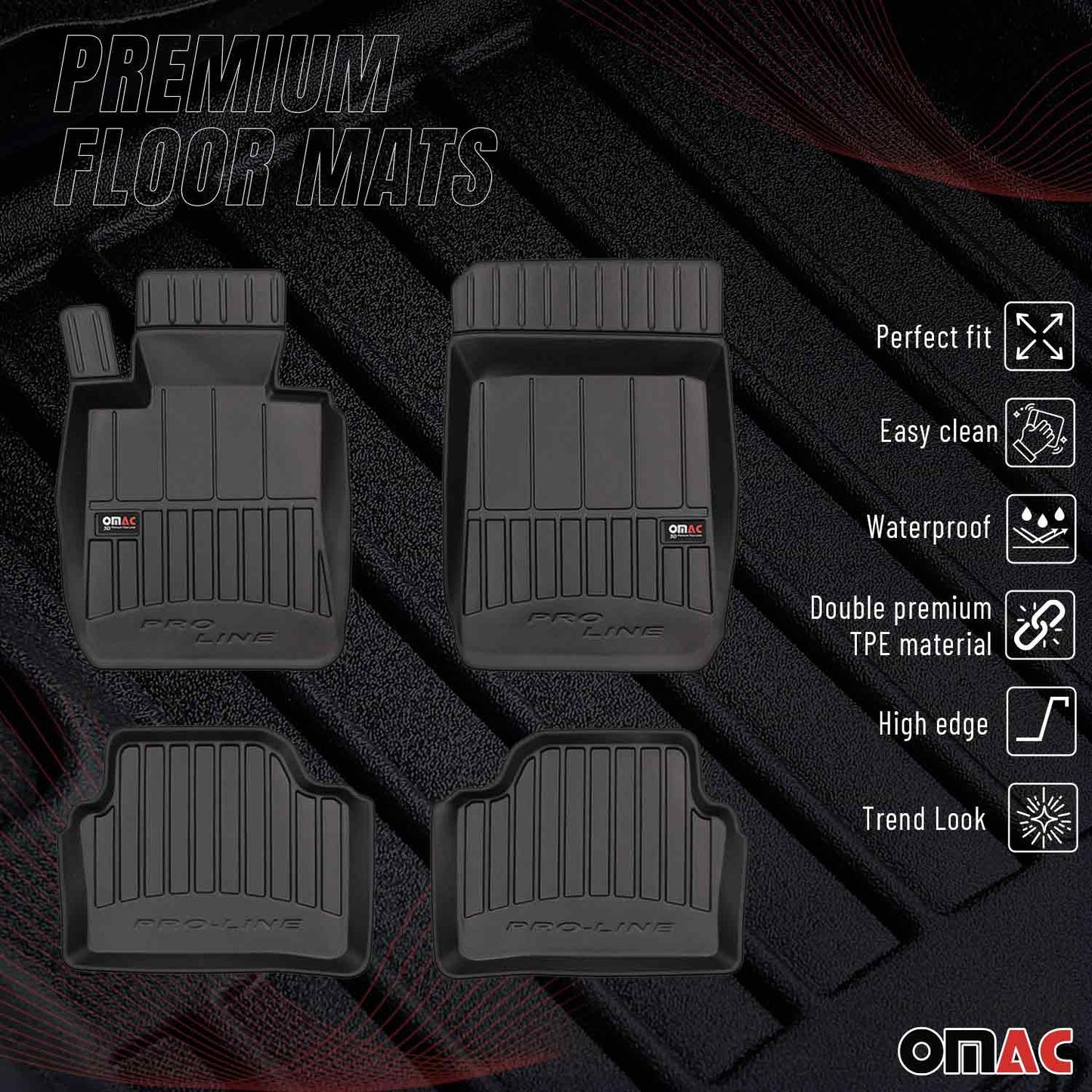 OMAC Gummi Fußmatten für BMW 3er E91 Touring 2005-2013 Premium Gummi Schwarz 4x