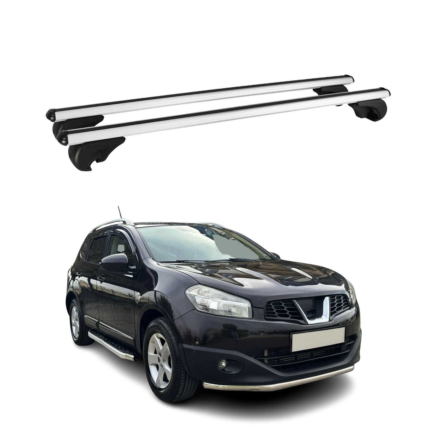 Portbagaj de plafon pentru Nissan Qashqai +2 J10 2006-2014 75kg gri aluminiu 2 piese