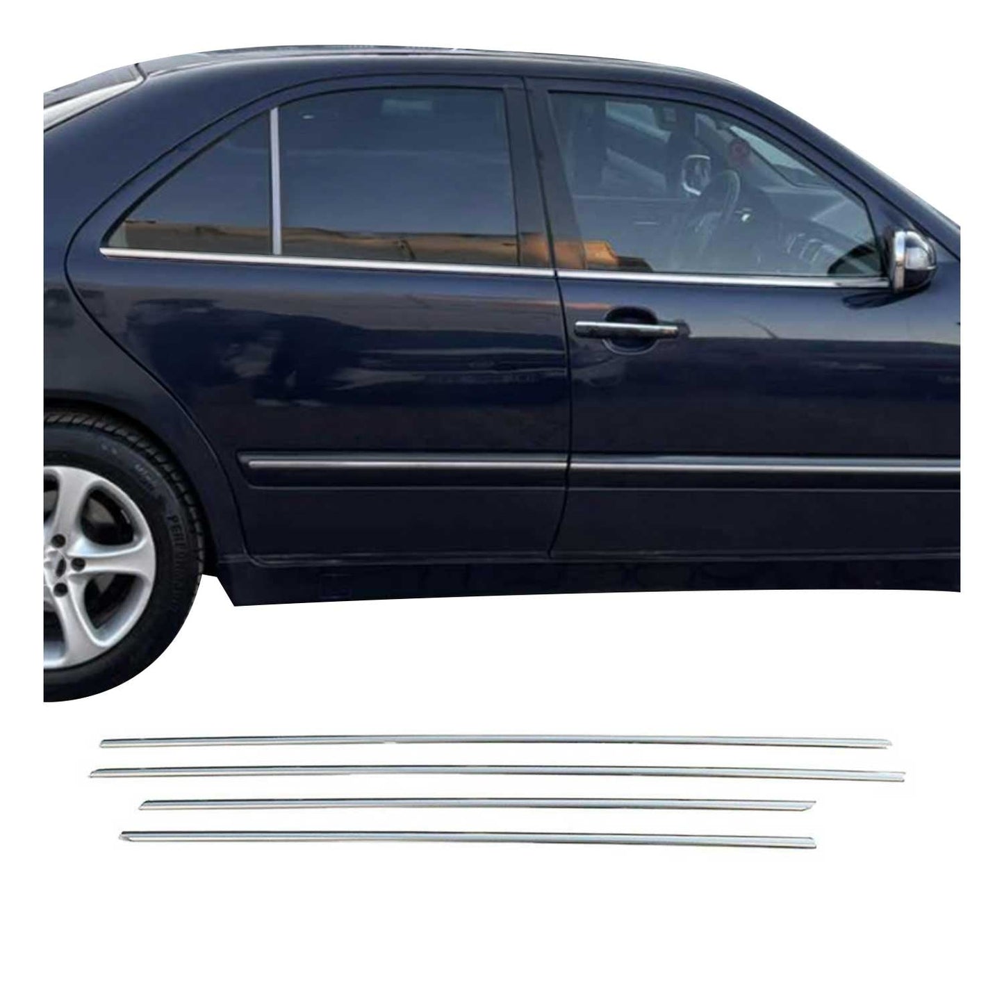 Benzi decorative pentru geamuri pentru Mercedes Clasa E W210 1995-2002, oțel inoxidabil, 4 bucăți