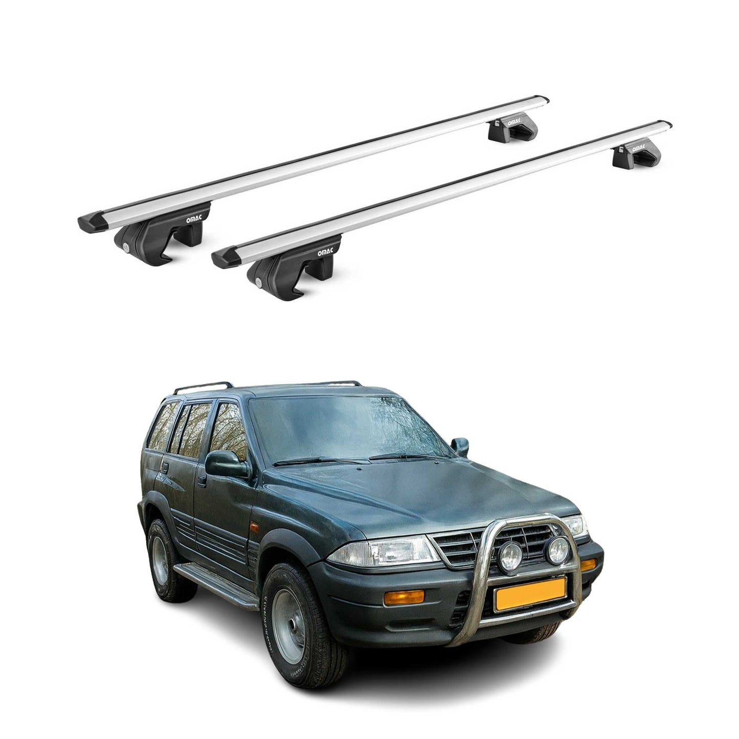 Portbagaj de plafon pentru Ssangyong Musso 1993-2005 5 uși 90kg aluminiu argintiu 2x ABE