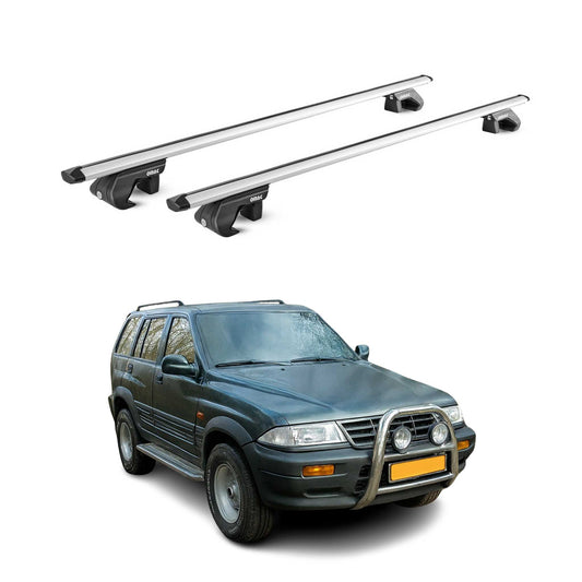 Portbagaj de plafon pentru Ssangyong Musso 1993-2005 5 uși 90kg aluminiu argintiu 2x ABE