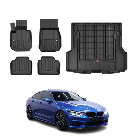 OMAC Fußmatten & Kofferraumwanne Set für BMW 4er F36 2013-2017 Gummi Schwarz 5x