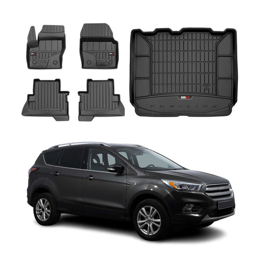 OMAC Fußmatten & Kofferraumwanne Set für Ford Kuga 2013-2019 Schwarz Gummi 5x