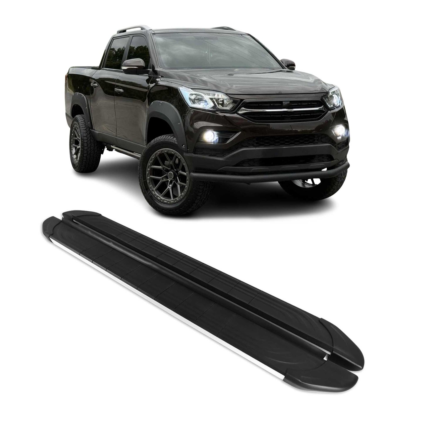 Trittbretter Seitenschweller für Ssangyong Musso 2018-2025 Alu Schwarz Grau