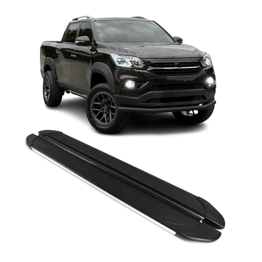 Trittbretter Seitenschweller für Ssangyong Musso 2018-2025 Alu Schwarz Grau