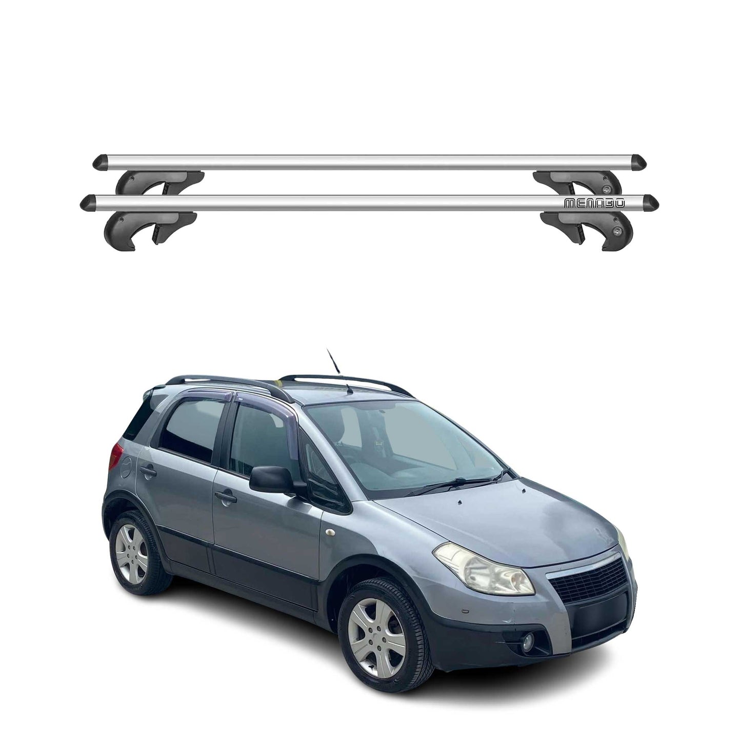 Menabo Dachträger Grundtäger für Fiat Sedici 2005-2014 90kg Alu Silber 2 tlg