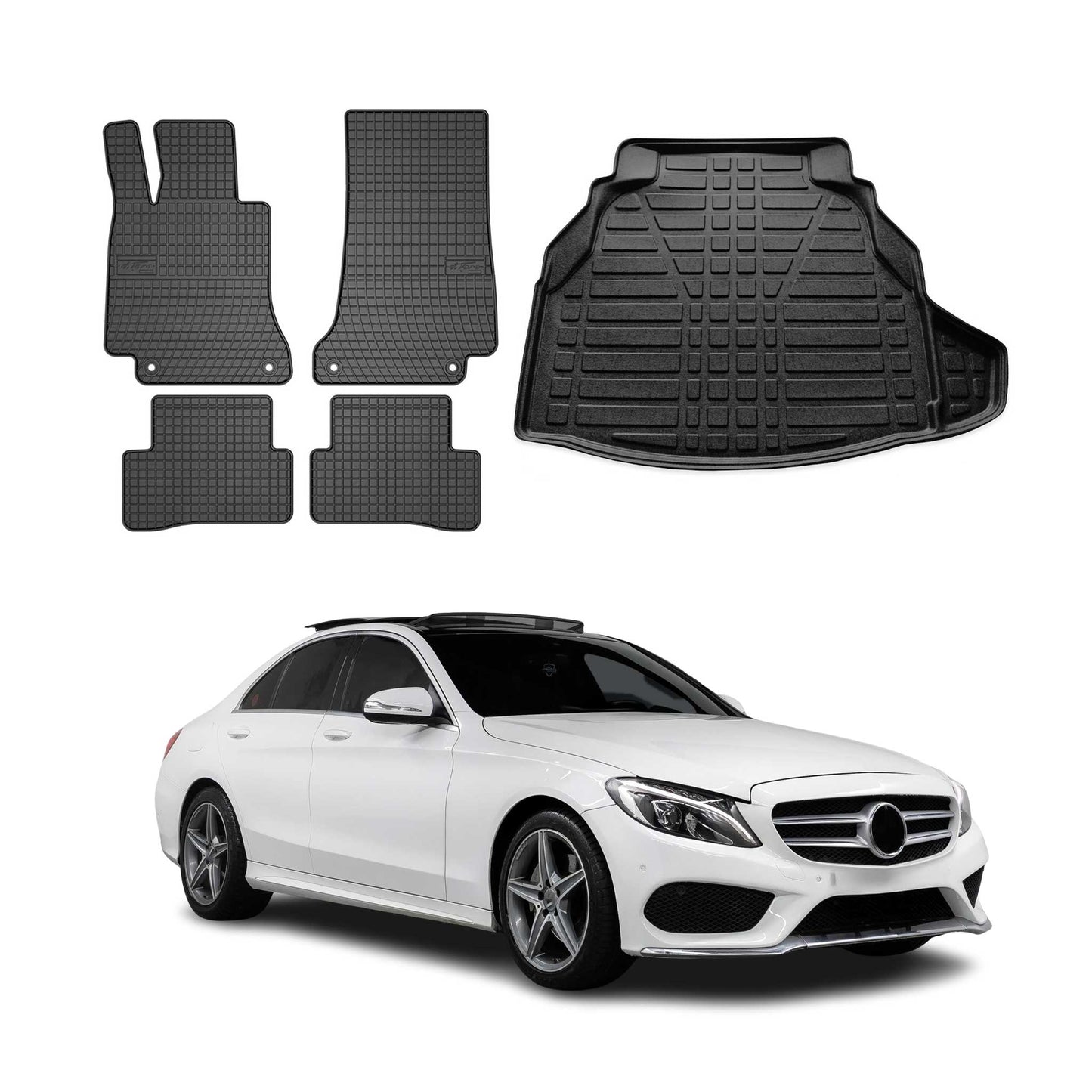 Fußmatten & Kofferraumwanne Set für Mercedes C Klasse W205 2013-2025 Gummi 5x