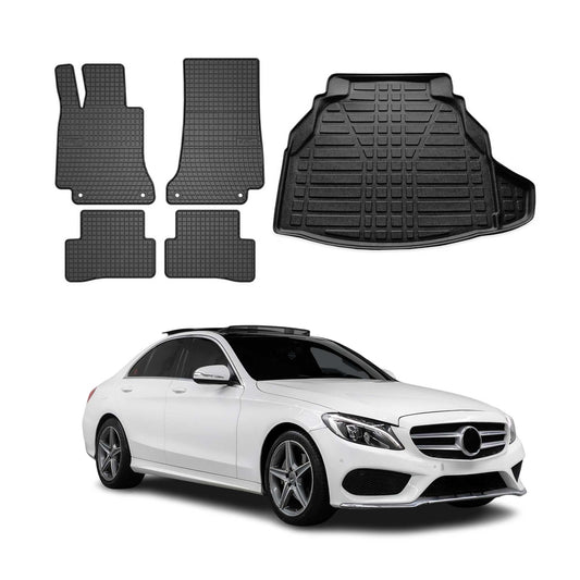 Fußmatten & Kofferraumwanne Set für Mercedes C Klasse W205 2013-2025 Gummi 5x