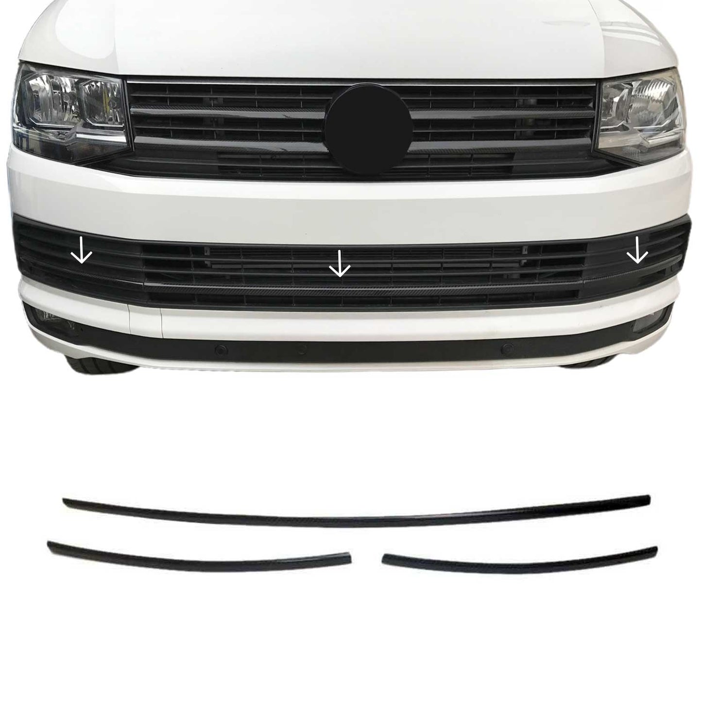 Kühlergrill Grillleisten für VW T6 Transporter 2015-2019 Highline Carbon 3x
