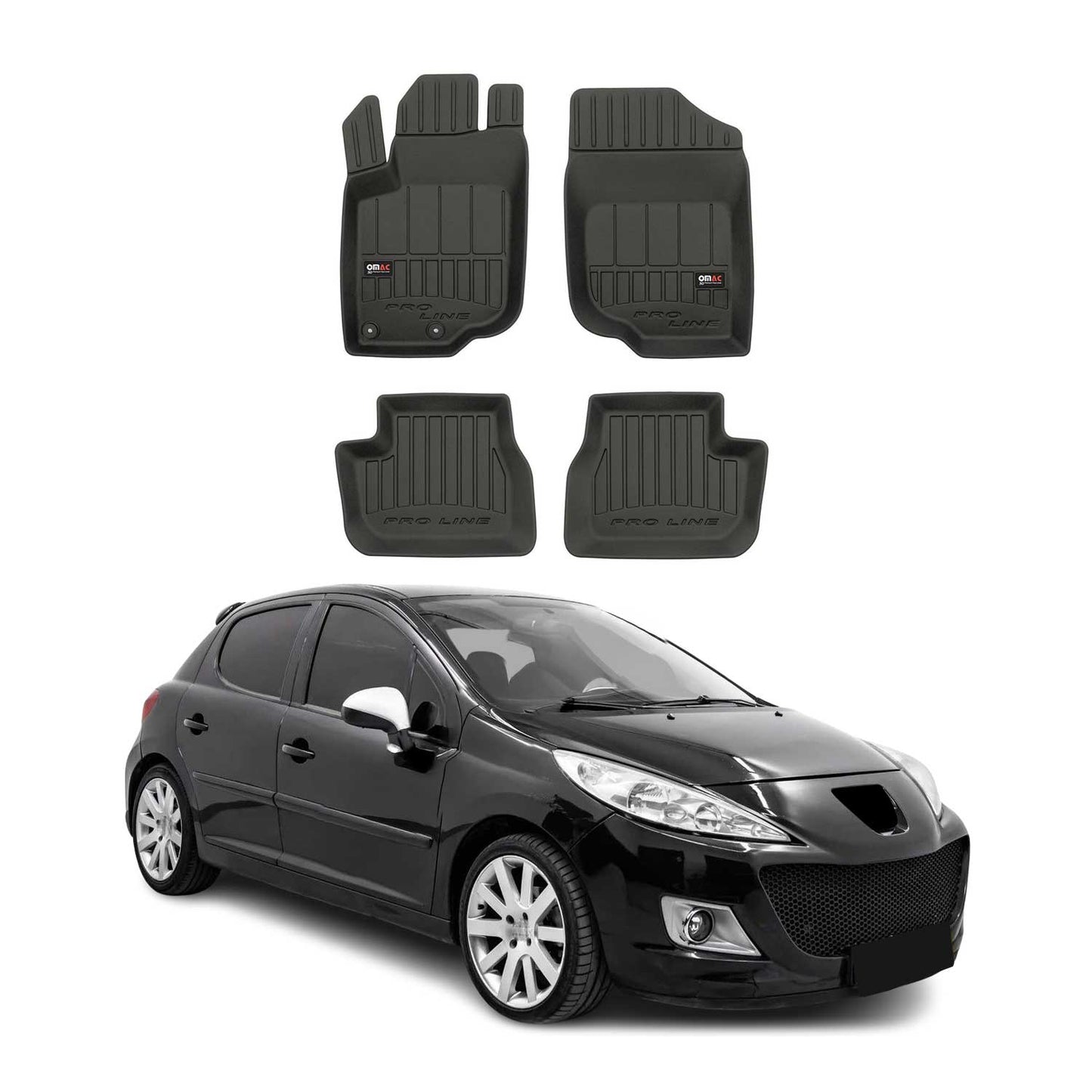 OMAC Gummi Fußmatten für Peugeot 207 2006-2012 Premium TPE Automatten Schwarz 4x
