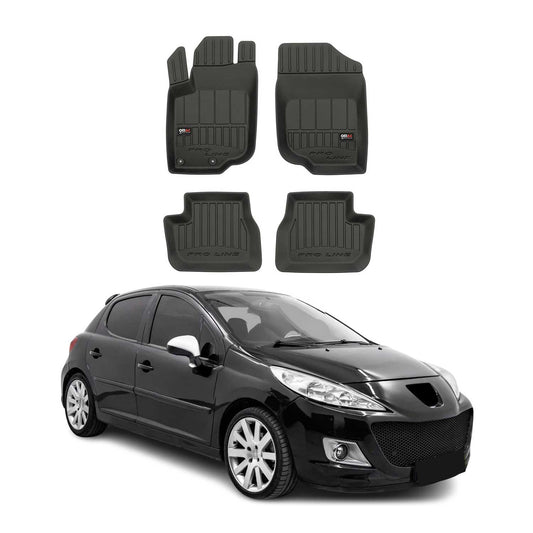 OMAC Gummi Fußmatten für Peugeot 207 2006-2012 Premium TPE Automatten Schwarz 4x