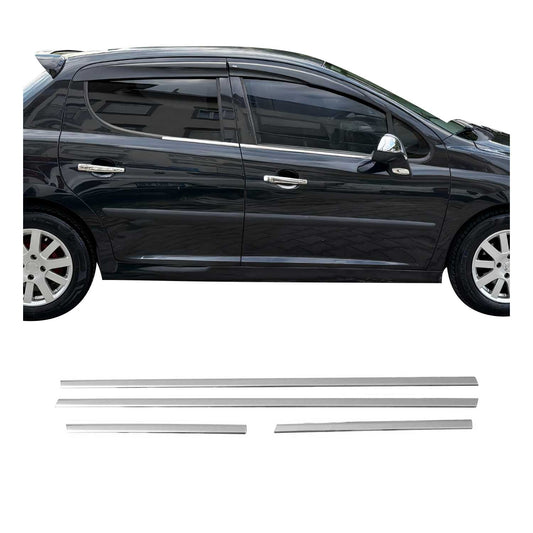 Benzi decorative geamuri pentru Peugeot 207 hatchback cu 5 uși 2006-2012, set 4 piese cromate