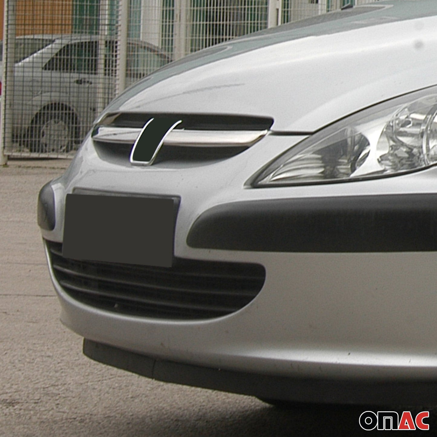 Benzi decorative grilă radiator pentru Peugeot 307 2001-2005, oțel inoxidabil, argintiu, 2 bucăți