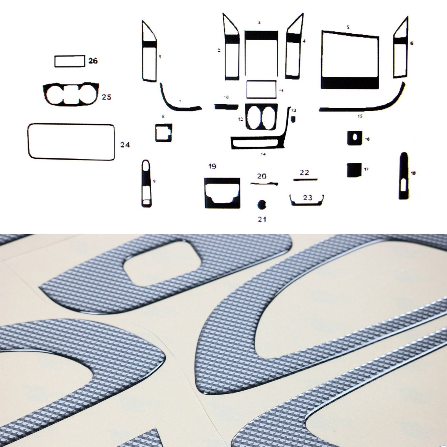 Ornamente interioare cockpit pentru Fiat Ducato 2015-2025, aspect carbon, 26 bucăți
