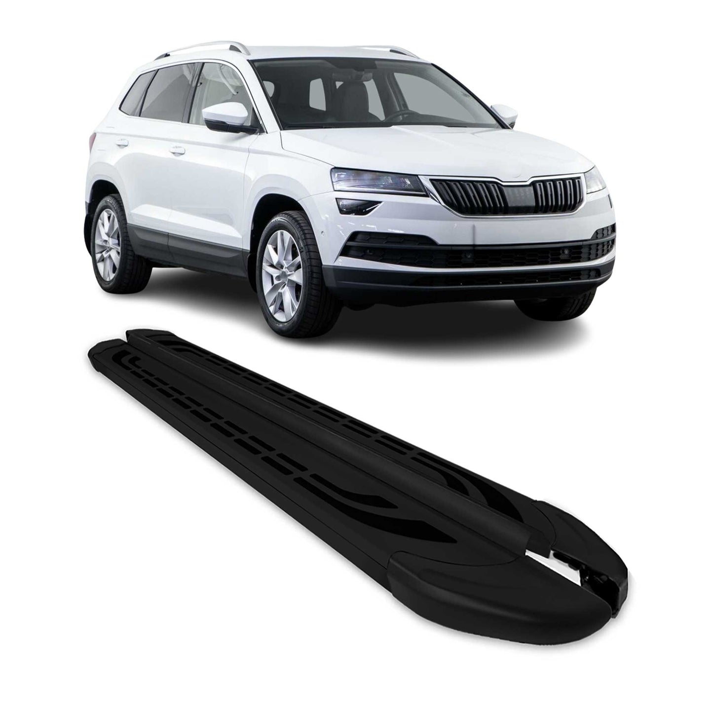 Trittbretter Seitenschweller für Skoda Karoq 2017-2025 Schwarz Aluminium 2 tlg