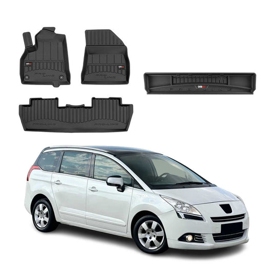 OMAC Fußmatten & Kofferraumwanne Set für Peugeot 5008 2009-2017 Schwarz Gummi 4x