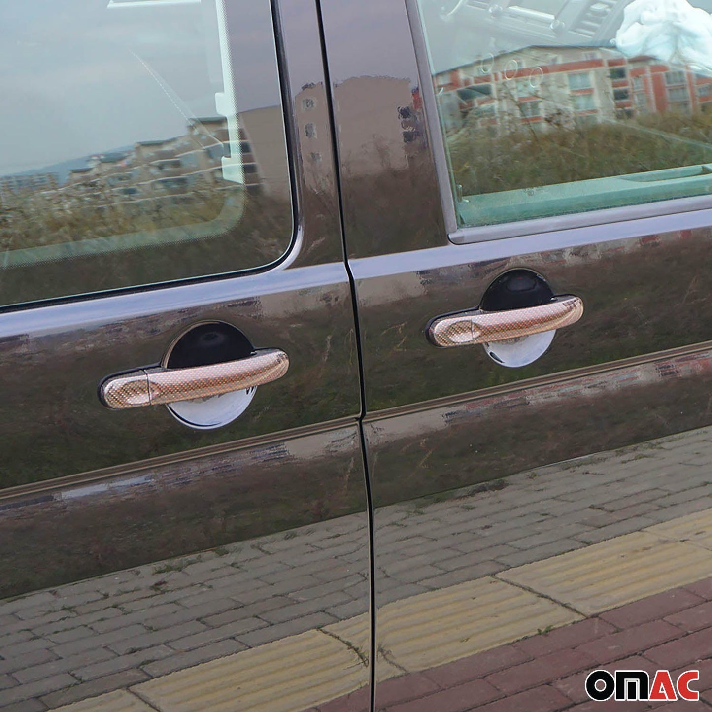 Ornamente mâner ușă, capace mâner ușă pentru VW Caddy 2015-2020 4 uși, fibră de carbon, roșu, 6x