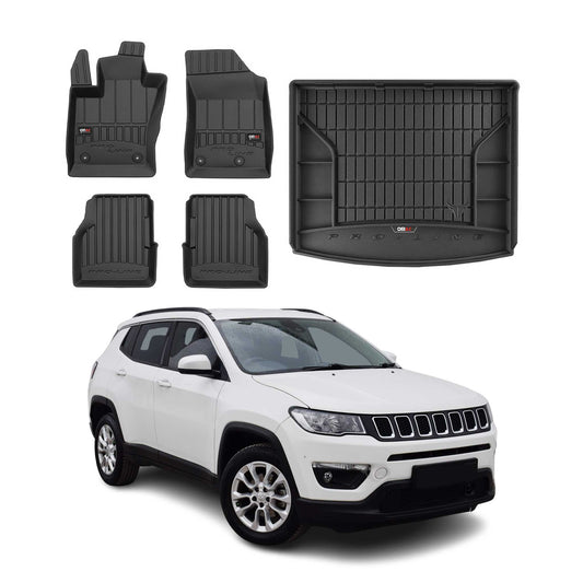 OMAC Fußmatten & Kofferraumwanne Set für Jeep Compass 2016-2025 Gummi Schwarz 5x