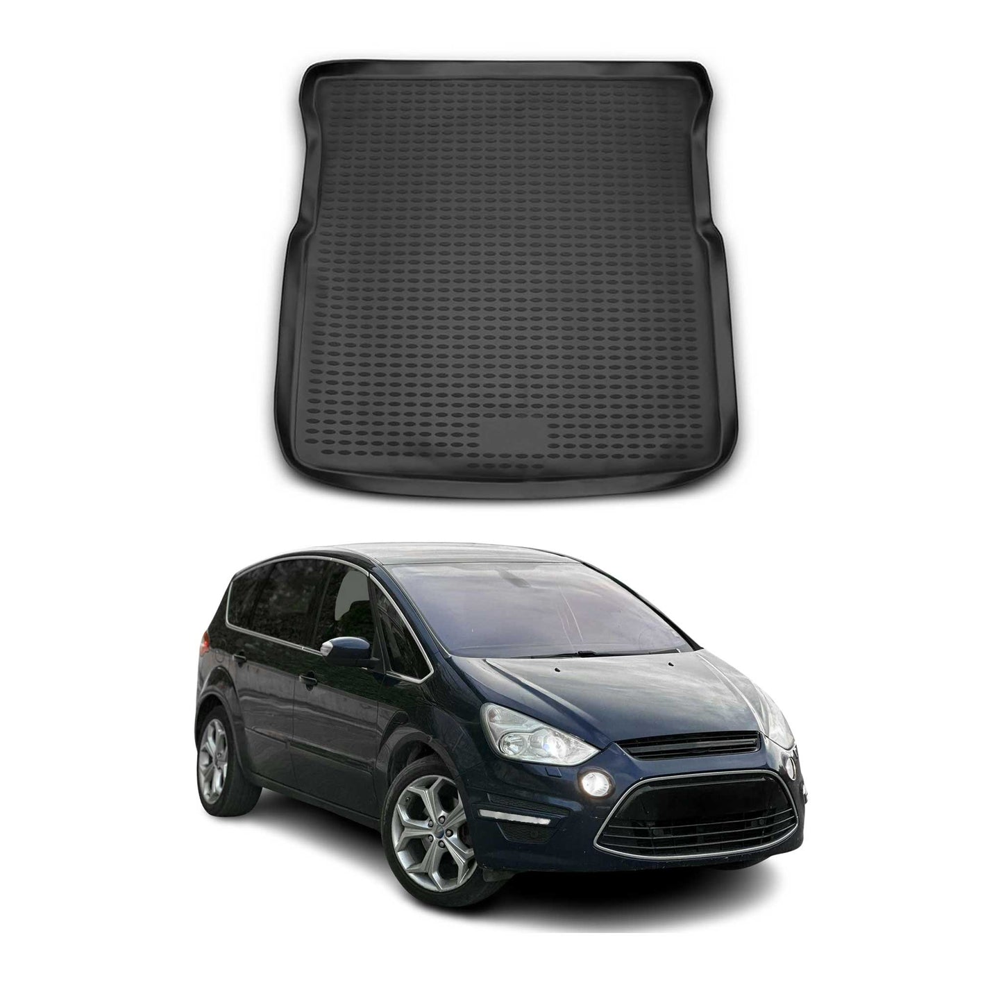 Kofferraummatte Kofferraumwanne für Ford S-Max 2006-2015 Gummi TPE Schwarz