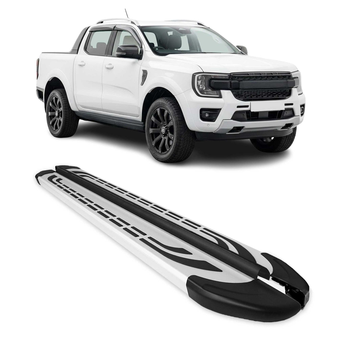 Trittbretter Seitenschweller für Ford Ranger Double Cab 2022-2024 Alu Silber 2x