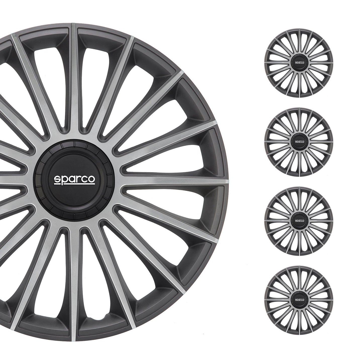 Radkappen Radzierblenden Sparco Treviso 16" Zoll Abdeckung Set Grau Silber 4x