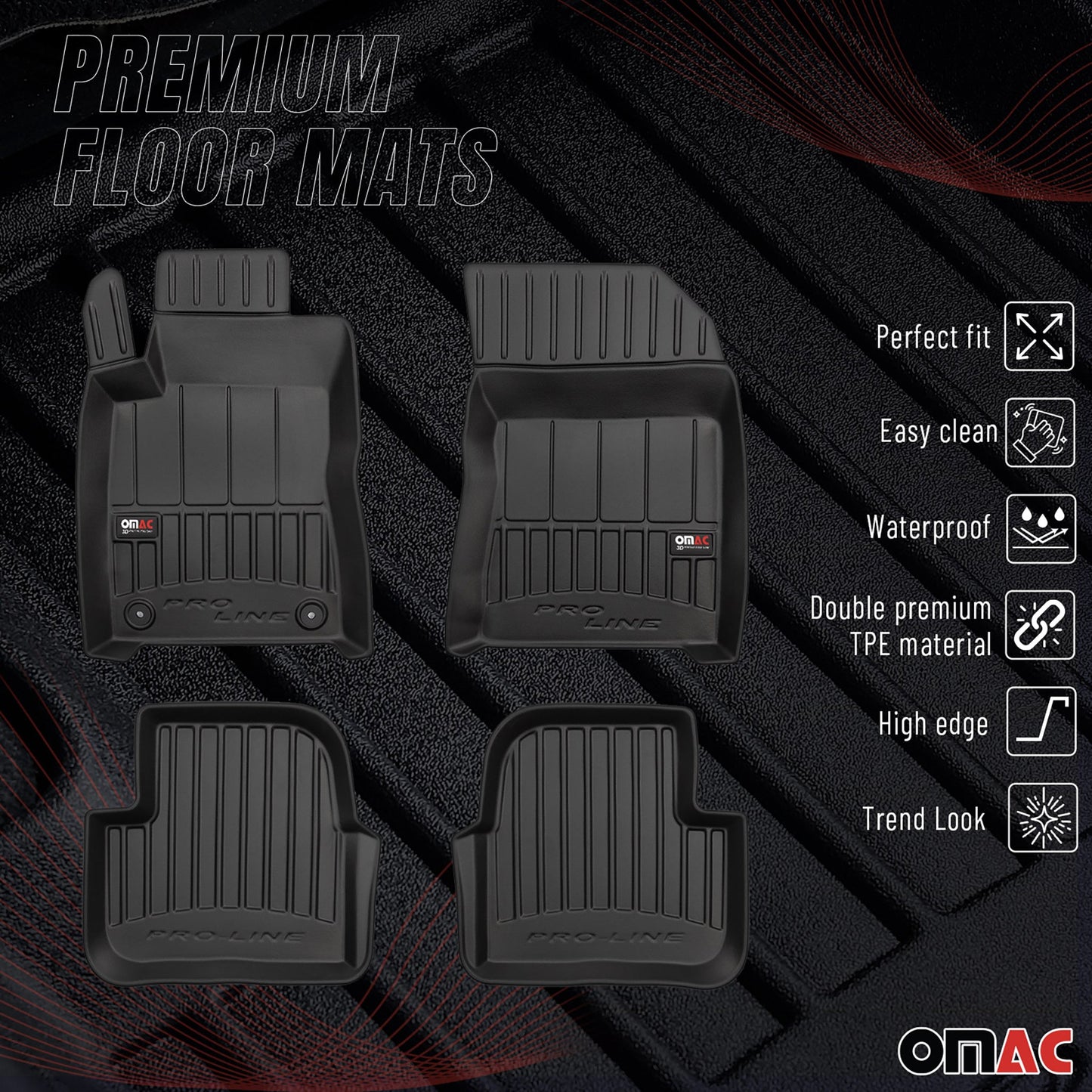 2016-2024 Citroen C3 Schrägheck Fußmatten TPE Schwarz 4 tlg