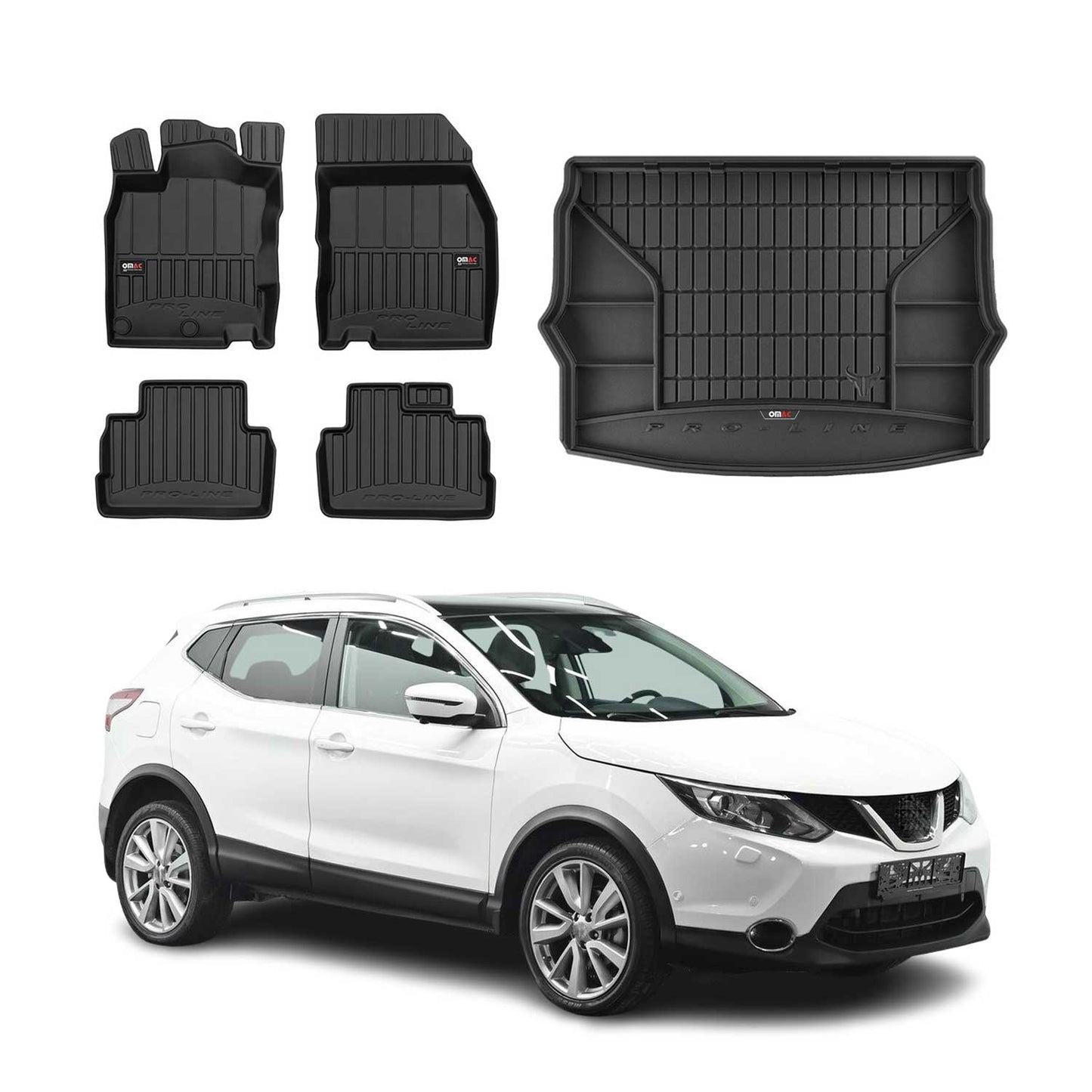 OMAC Fußmatten & Kofferraumwanne Set für Nissan Qashqai 2013-2025 Gummi TPE 5x