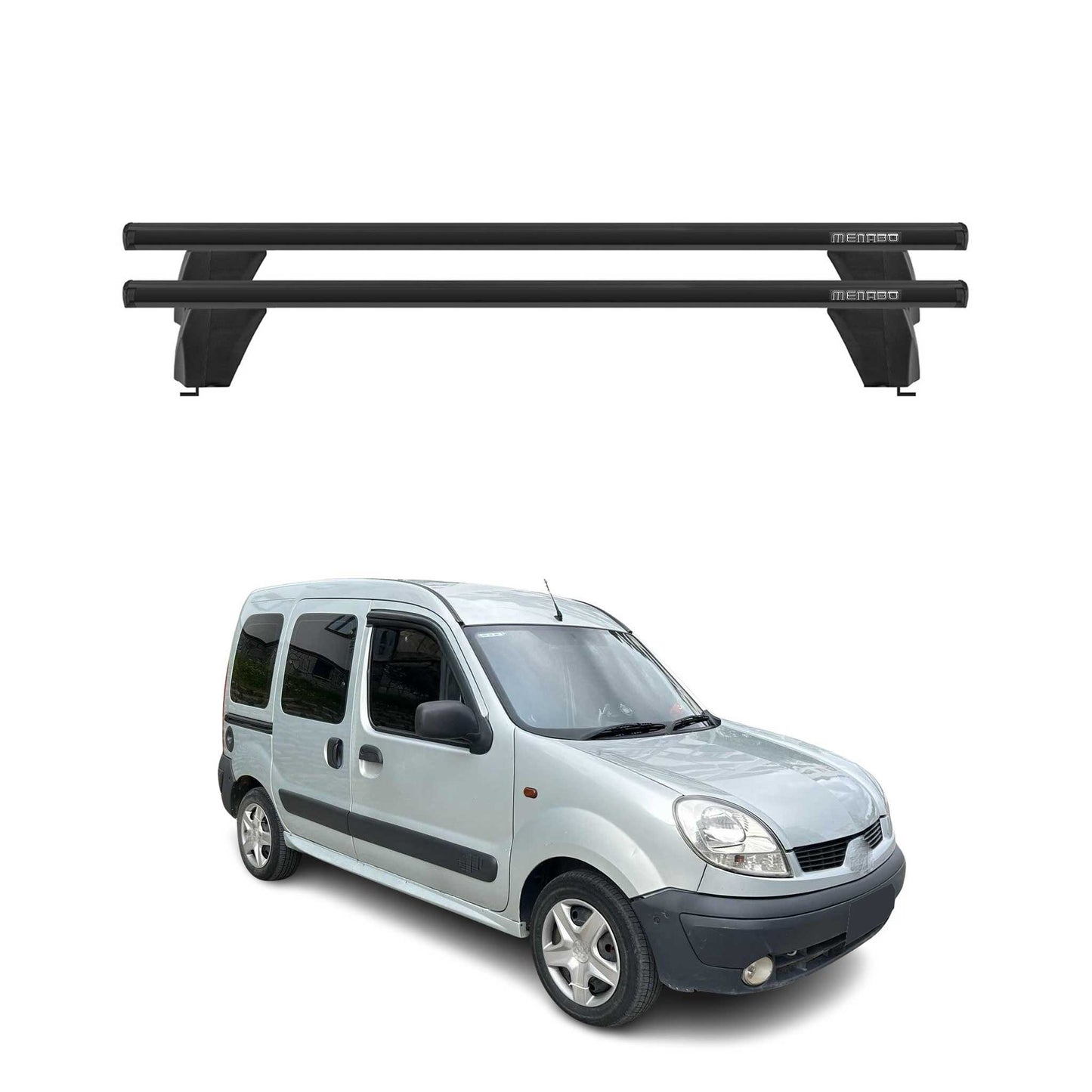 Bagażnik dachowy Menabo do Renault Kangoo Express 1997-2007, 75kg, aluminiowy, czarny, 2x