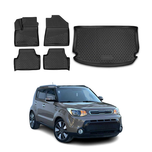 Fußmatten & Kofferraumwanne Set für Kia Soul 2015-2019 Gummi TPE Schwarz 5x