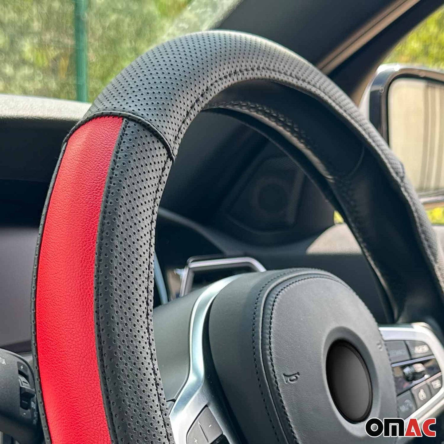 Lenkradbezug Lenkradschoner Lenkrad abdeckung Schwarz Halbmond Rot Ø 38-40 cm