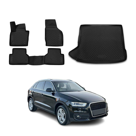 Fußmatten & Kofferraumwanne Set für Audi Q3 8U 2011-2018 Gummi TPE Schwarz 5x