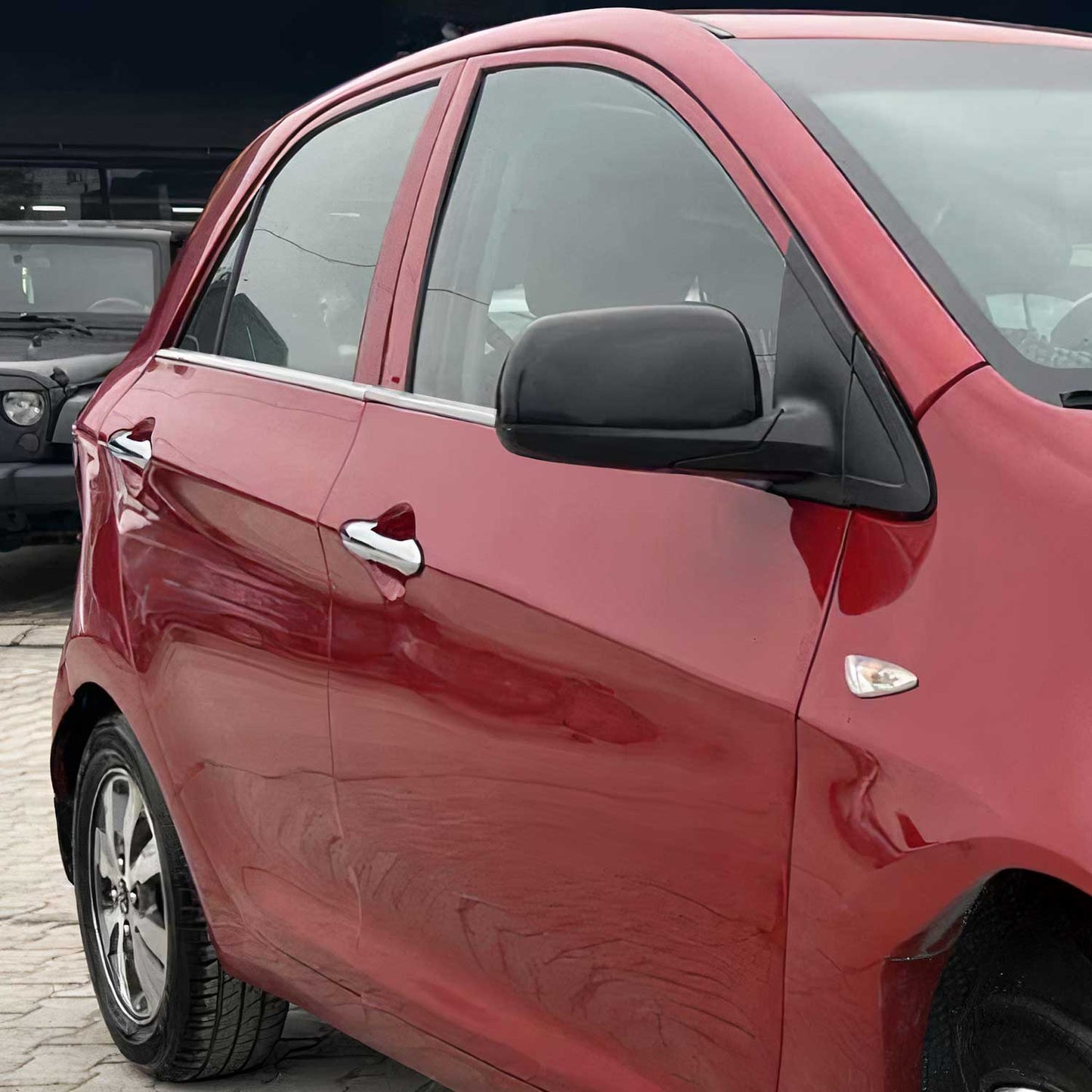 Benzi decorative pentru geamuri Kia Picanto hatchback 2011-2017, oțel inoxidabil, set 4 piese