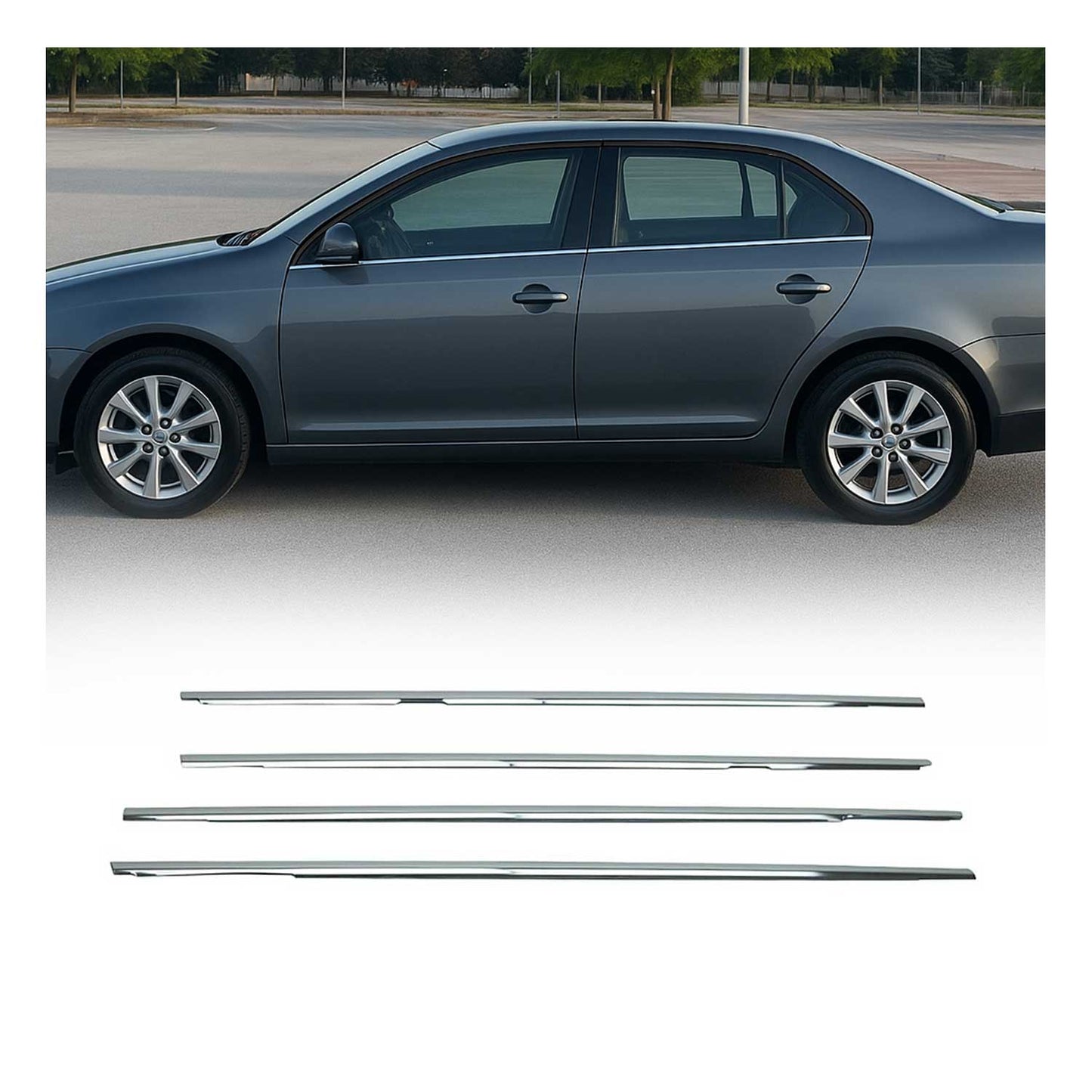 Benzi decorative pentru geamuri VW Jetta 2005-2010, oțel inoxidabil cromat, 4 bucăți