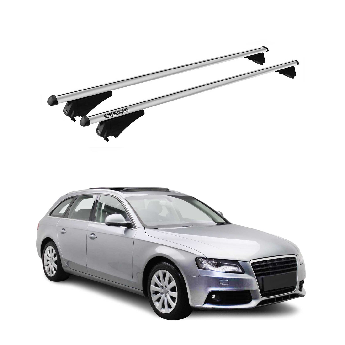 Menabo Dachträger Grundtäger für Audi A4 B8 Avant 2008-2015 75kg Alu Silber 2x