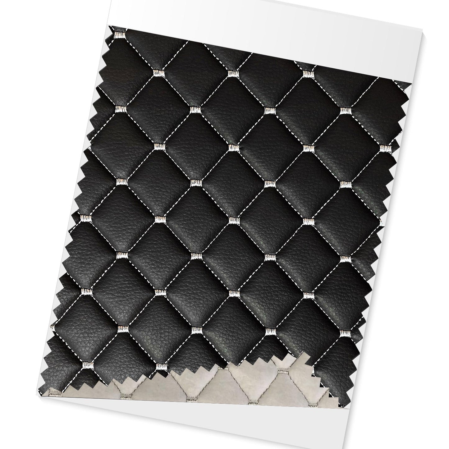 140 cm x 100 cm Tłoczona czarna sztuczna skóra, biała tapicerka samochodowa z ściegiem diamentowym