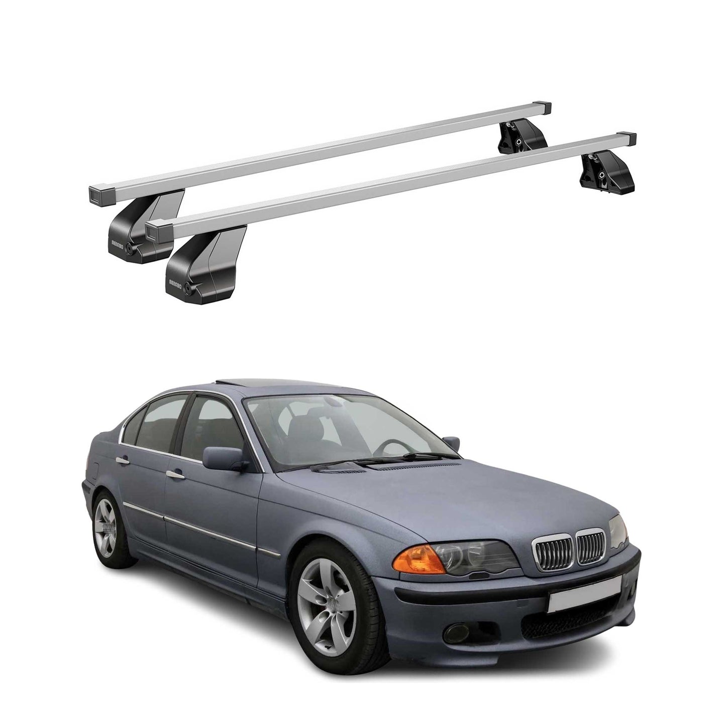 Menabo Dachträger Grundtäger für BMW 3er E46 Limo 1998-2007 75kg Stahl Silber 2x