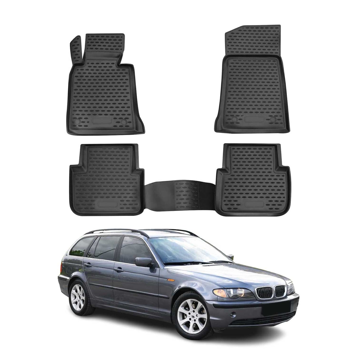 OMAC Gummimatten Fußmatten für BMW 3er E46 1998-2007 TPE Automatten Schwarz 4x