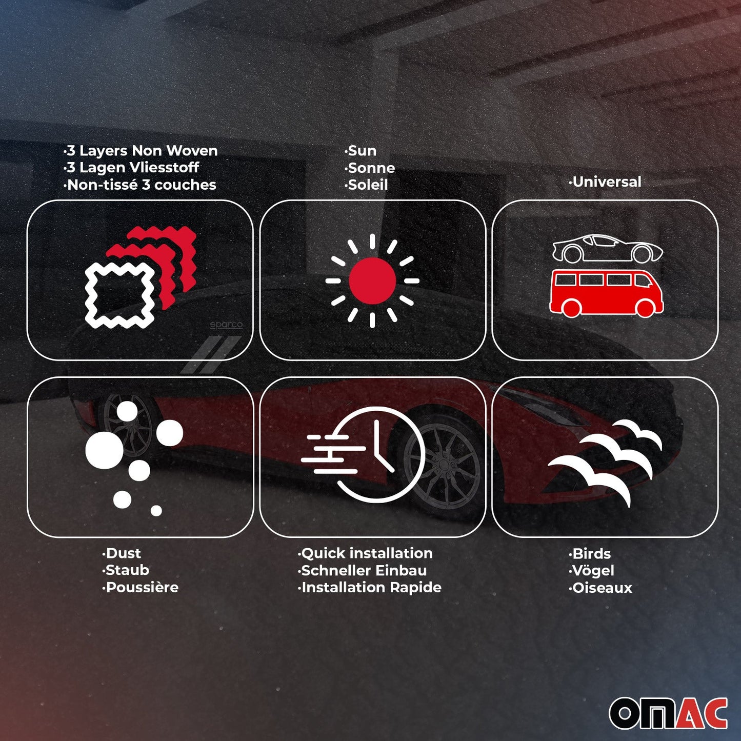 SPARCO Auto Schutzhülle Vollgarage Autoabdeckung Schwarz Ganzgarage Autogarage M