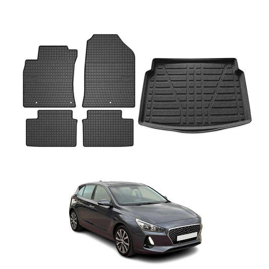 Set covorașe și portbagaj pentru Hyundai i30 hatchback 2016-2025, cauciuc, 5 buc.