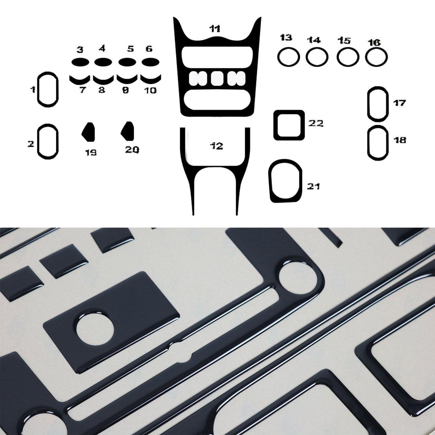 Set ornamente interioare pentru Dacia Sandero 2008-2011, aspect negru piano, 22 piese