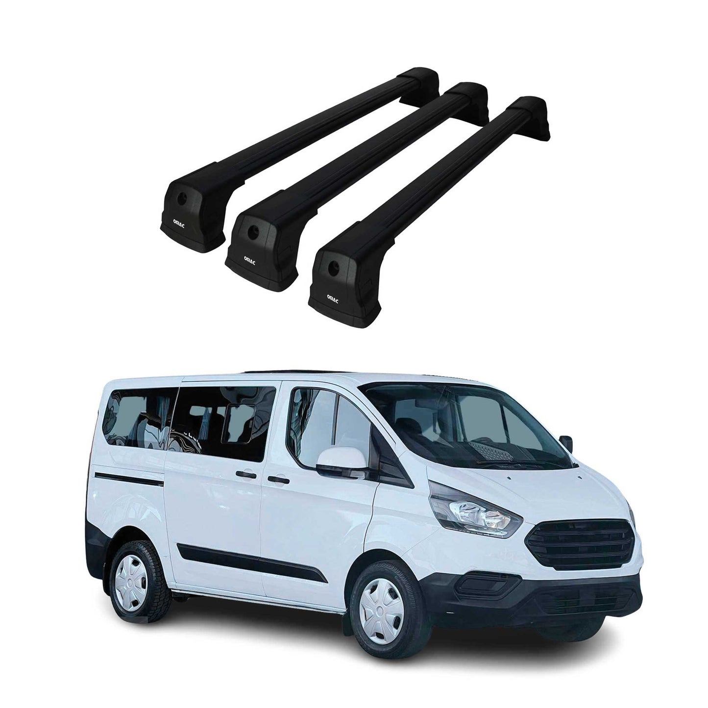 Dachträger für Ford Transit Custom / Tourneo Custom 2013-2022 75kg Schwarz 3 tlg