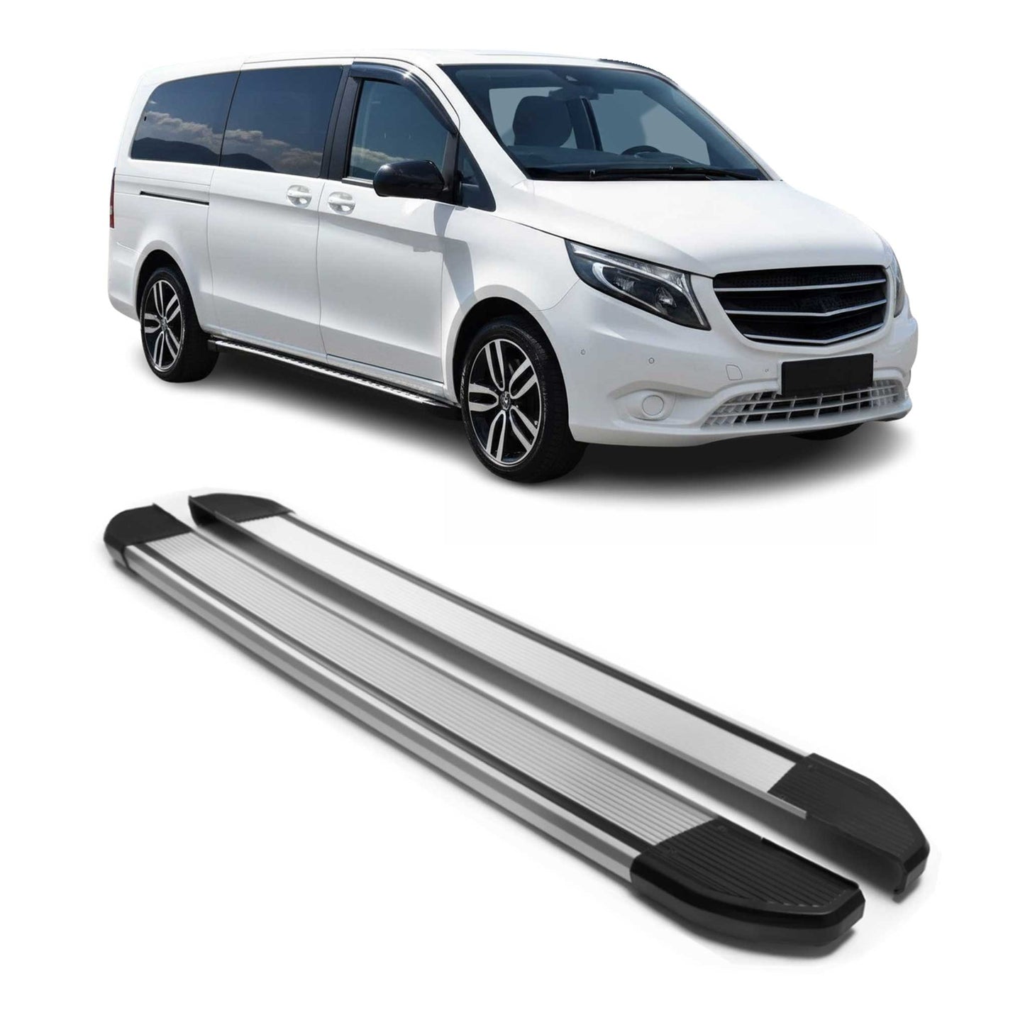 Alu Trittbretter für Mercedes Vito Klasse W447 2014-2025 Extra L3 Langer Grau