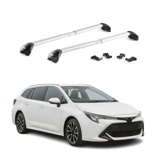 Bară de plafon pentru Toyota Corolla Estate 2019-2025, capacitate 100 kg, aluminiu, argintiu, 2x ABE (omologare de tip germană)