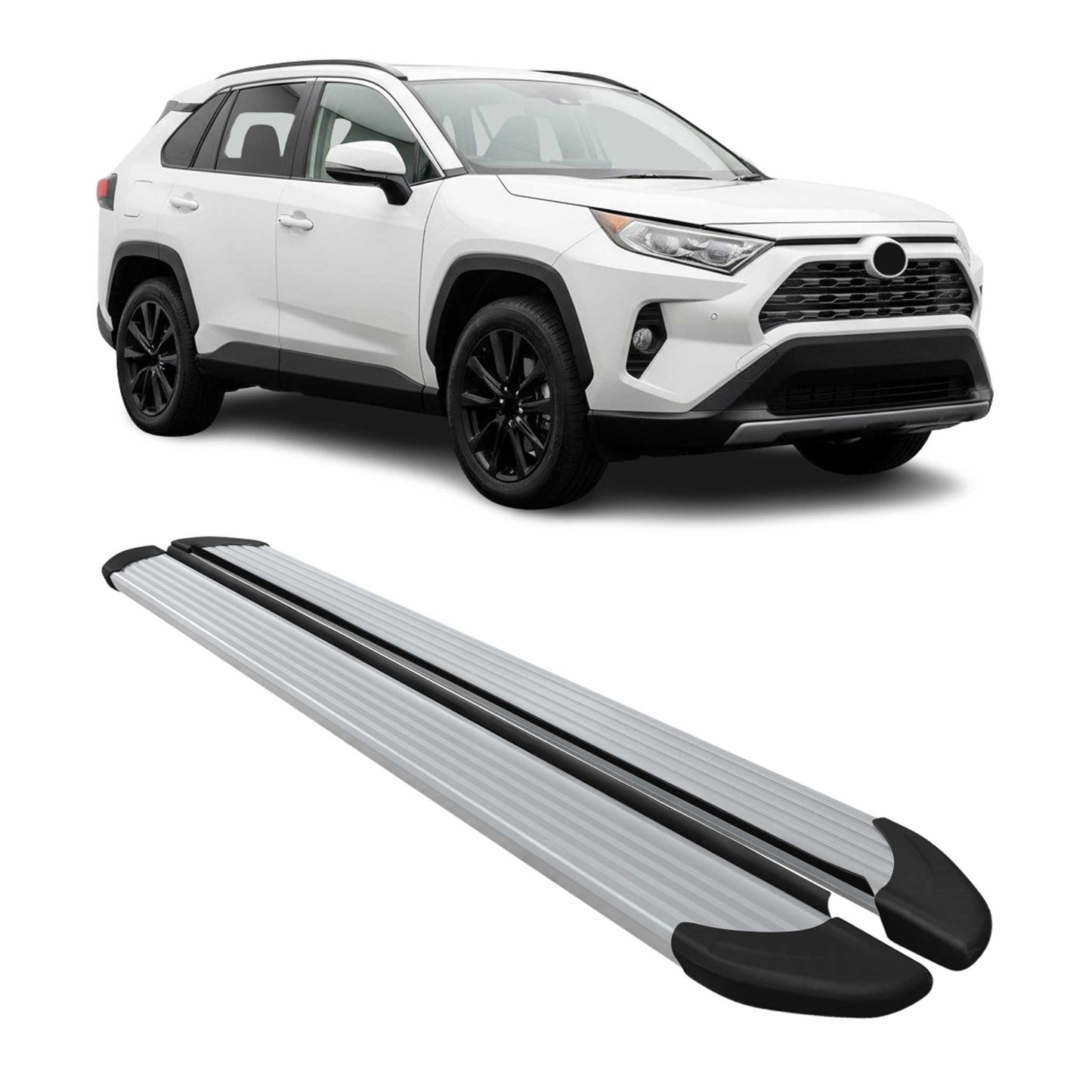 Praguri/praguri laterale pentru Toyota RAV4 Hybrid 2018-2025, aluminiu, argintiu, 2 bucăți