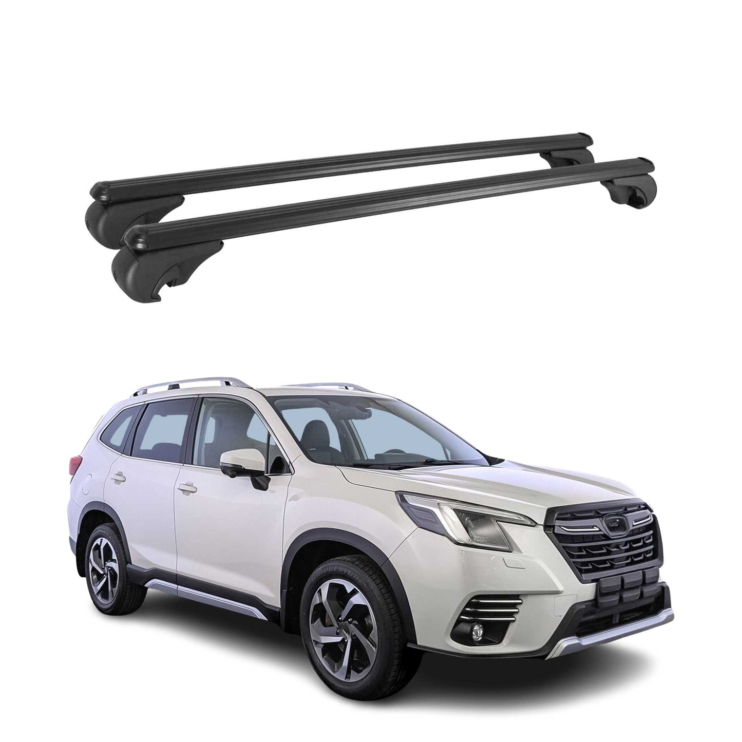 Portbagaj de plafon pentru Subaru Forester mk5 2018-2025 75kg aluminiu negru 2 buc