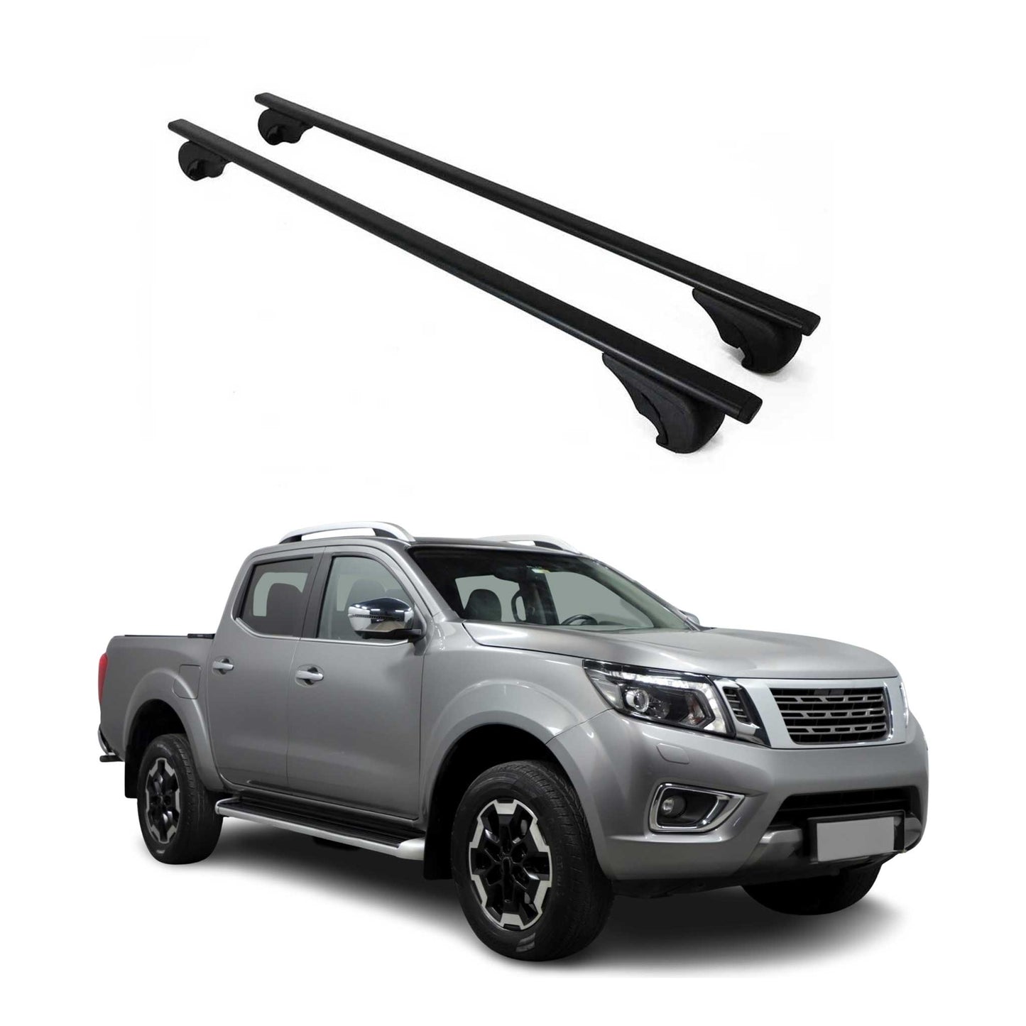 Portbagaj de plafon pentru Nissan Navara 2004-2025 75kg, negru metalic, 2 buc.