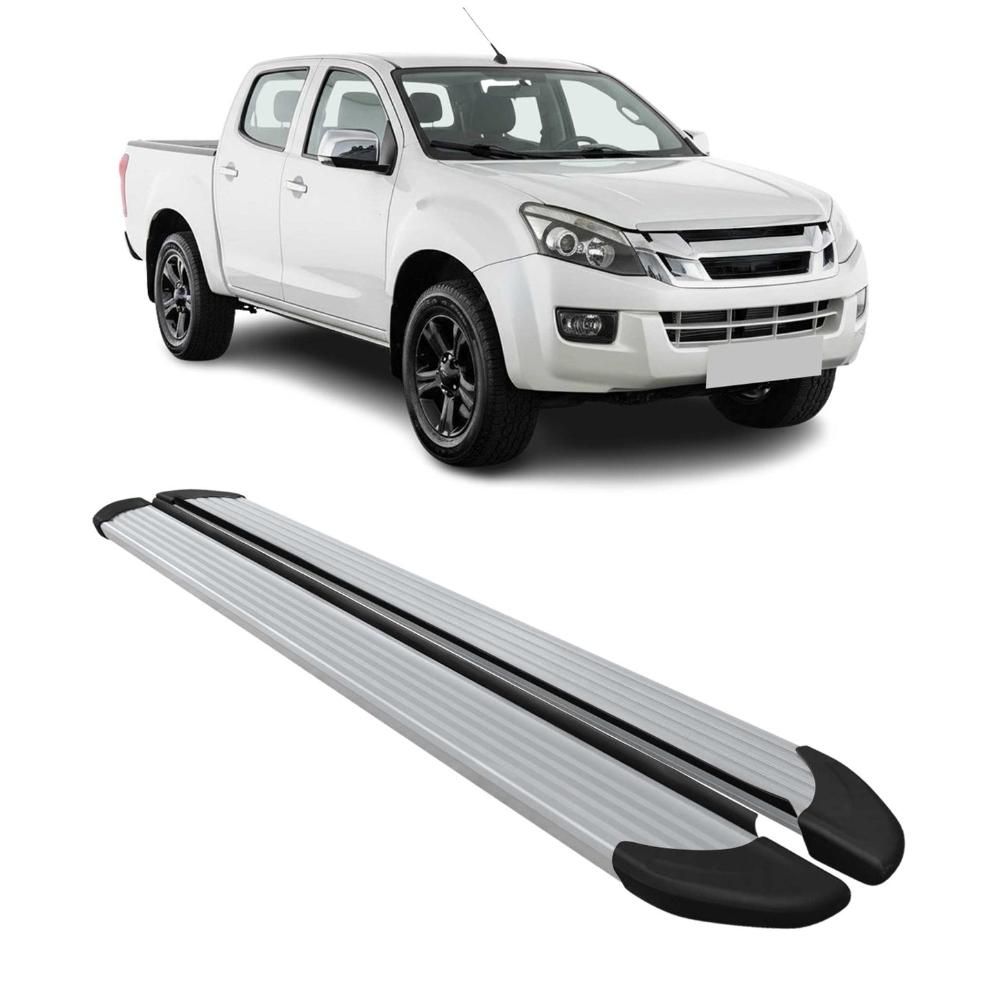 Seitenschweller Trittbretter für Isuzu D-Max DoubleCab 2012-2019 Aluminium Grau