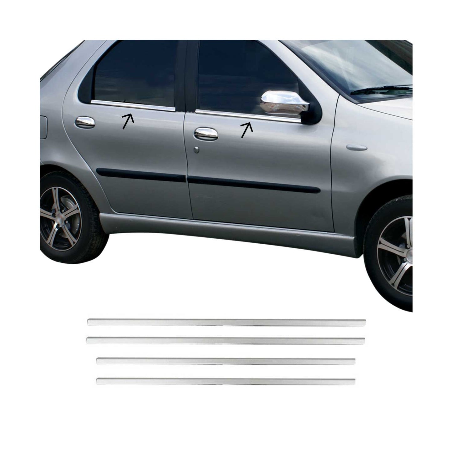 Ornamente/ramă geam pentru Fiat Siena 1995-2004, oțel inoxidabil, cromat, 4 bucăți